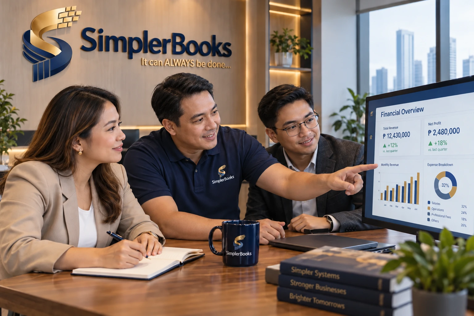 AI-created SimplerBooks brand scene: connect business records