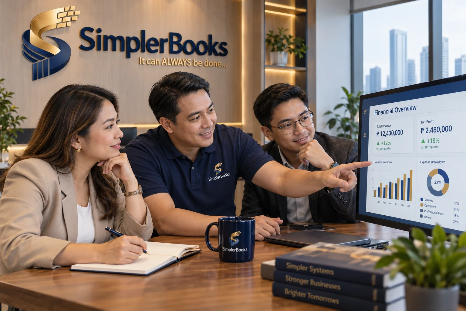 AI-created SimplerBooks brand scene: connect business records
