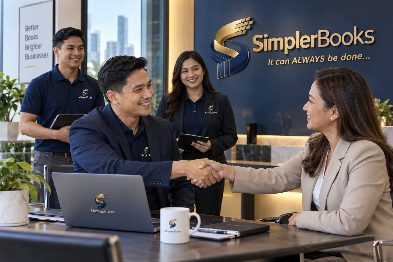 AI-created SimplerBooks brand scene: move forward together