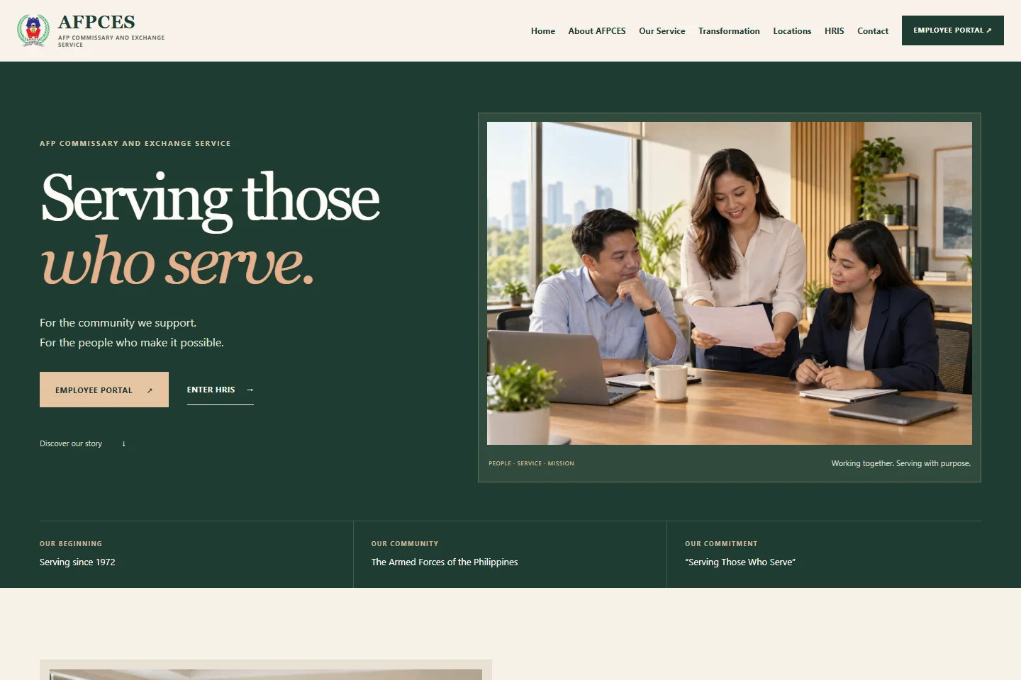 Actual public homepage screenshot of AFP-CES