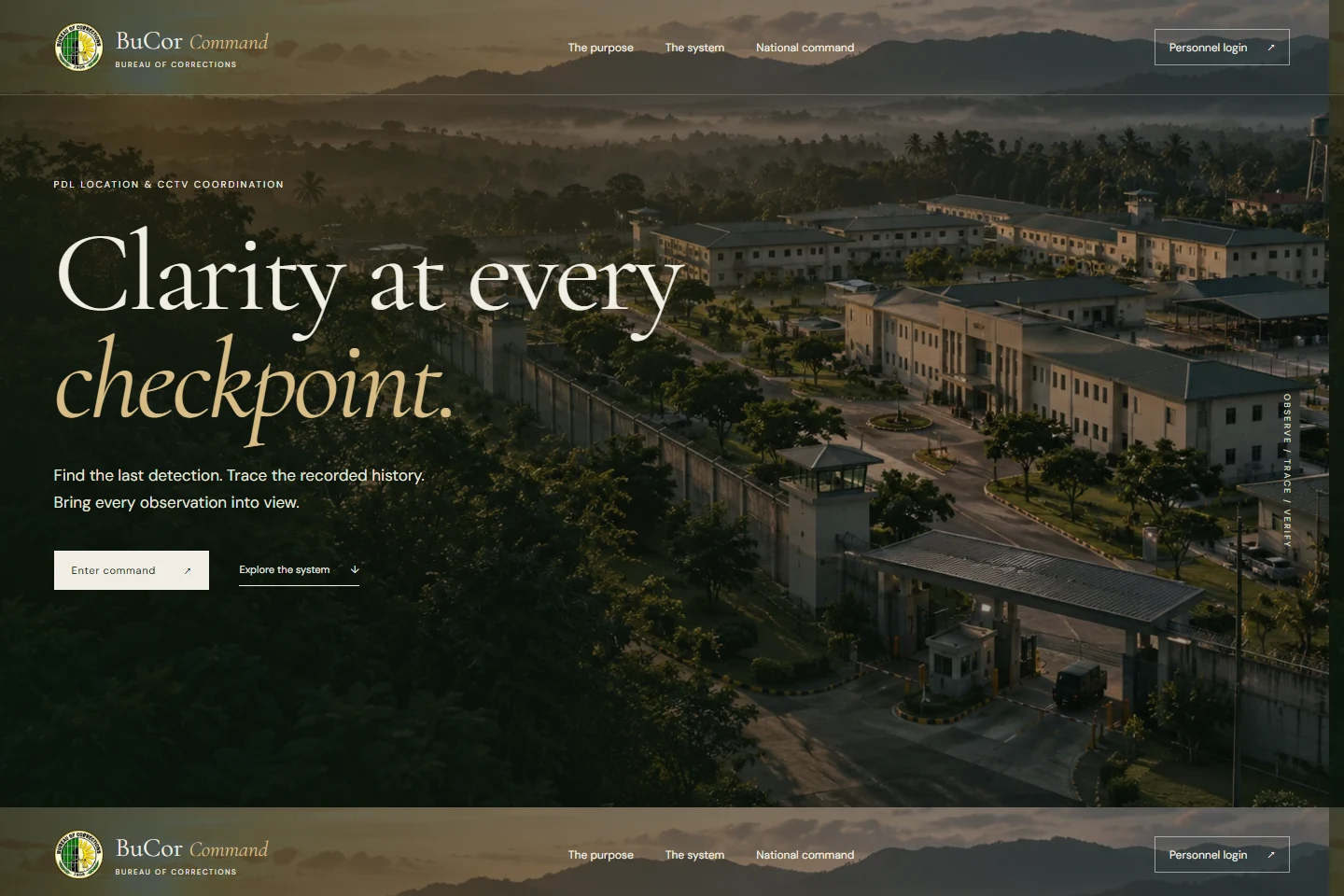 Actual public homepage screenshot of BuCor Command
