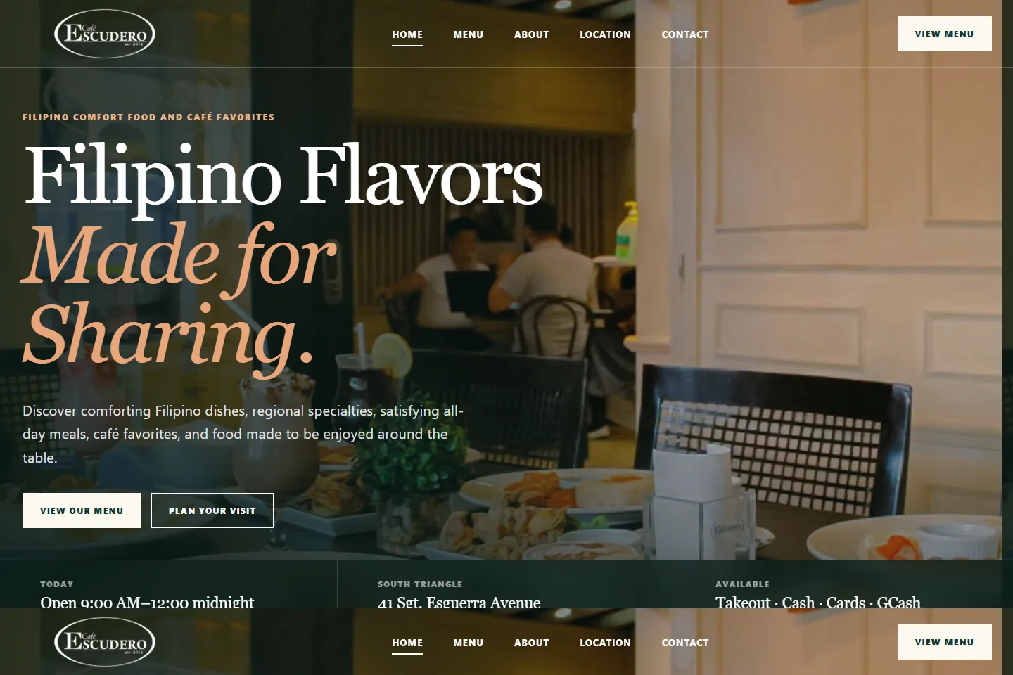 Public homepage of Café Escudero