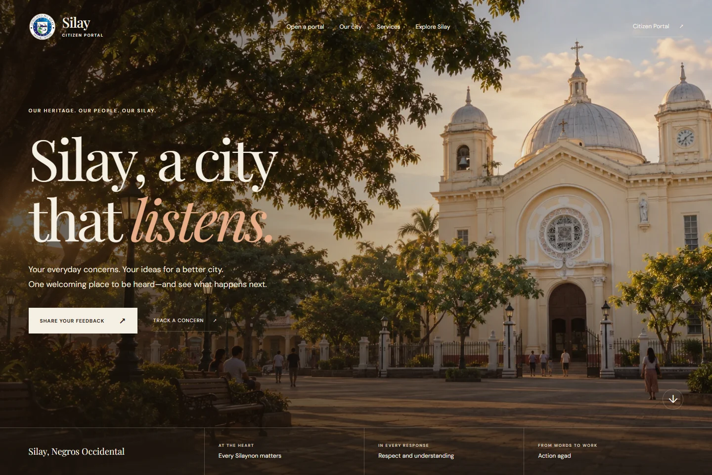 Actual public homepage screenshot of Silay ACTION-AGAD