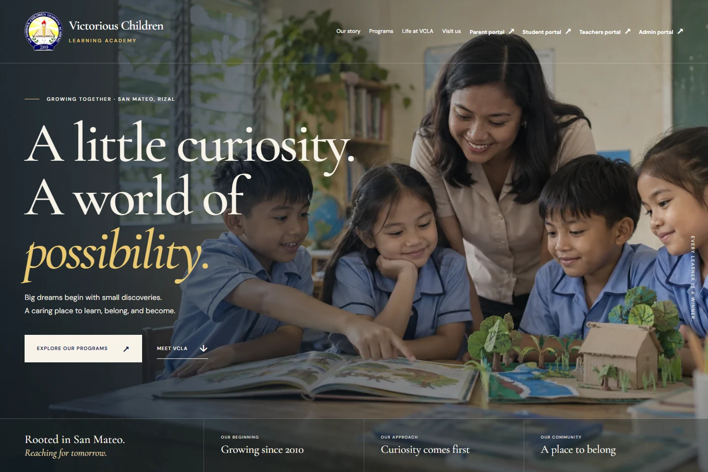 Actual public homepage screenshot of VCLA