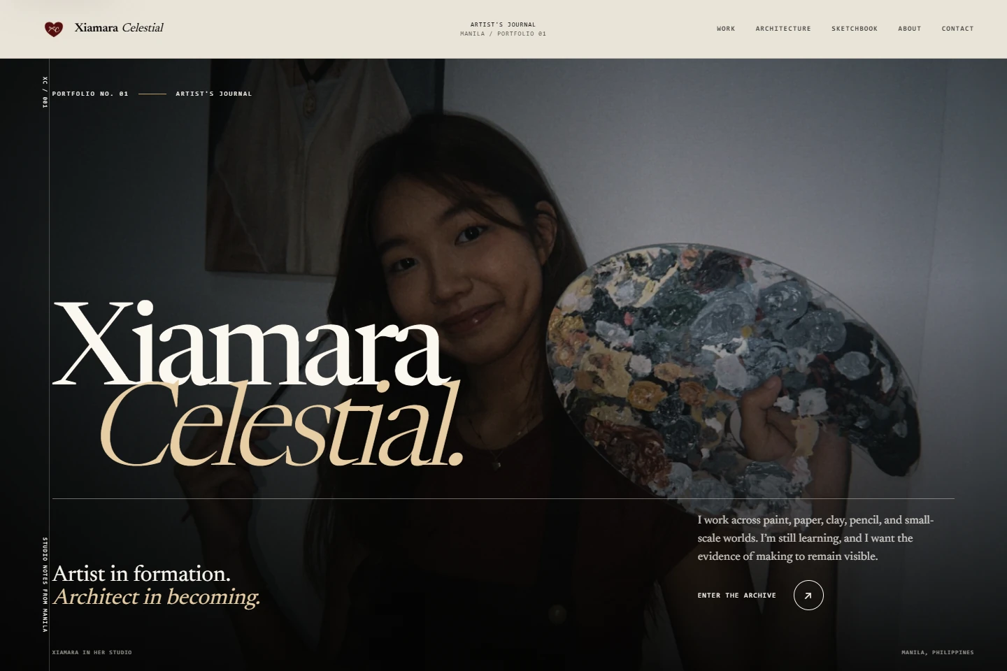 Actual public homepage screenshot of Xiamara Celestial’s artist portfolio