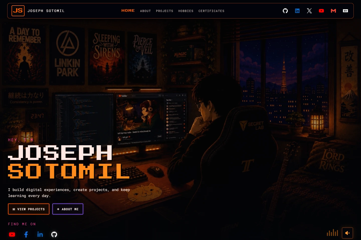 Actual public homepage screenshot of Joseph Sotomil’s Coffee Toffees portfolio