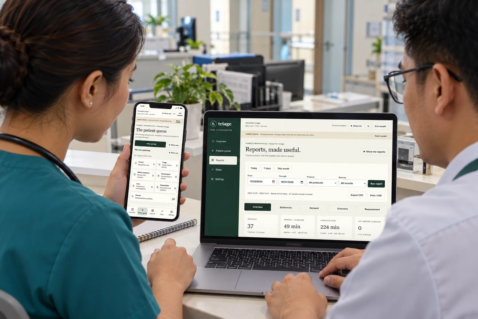 AI-generated hospital colleagues using actual Triage sample screens