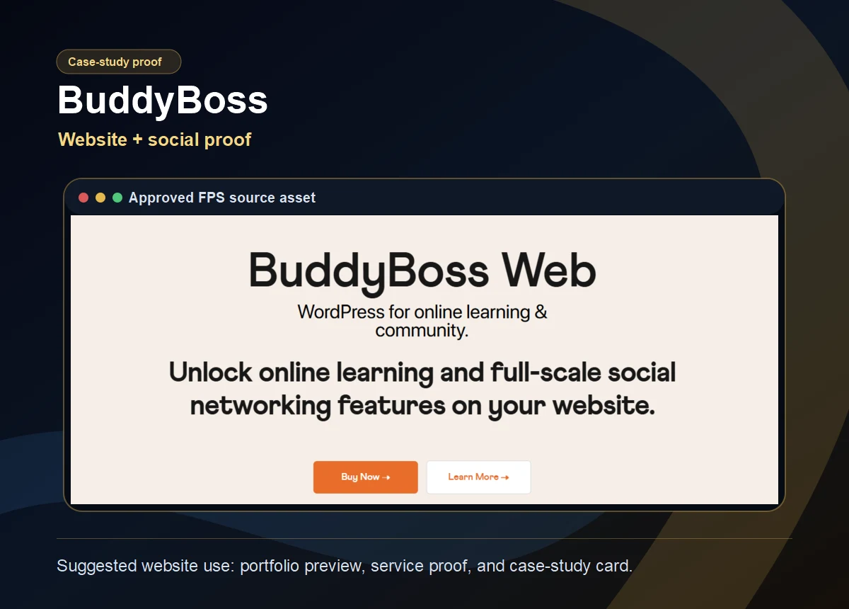 BuddyBoss approved FPS case-study card.