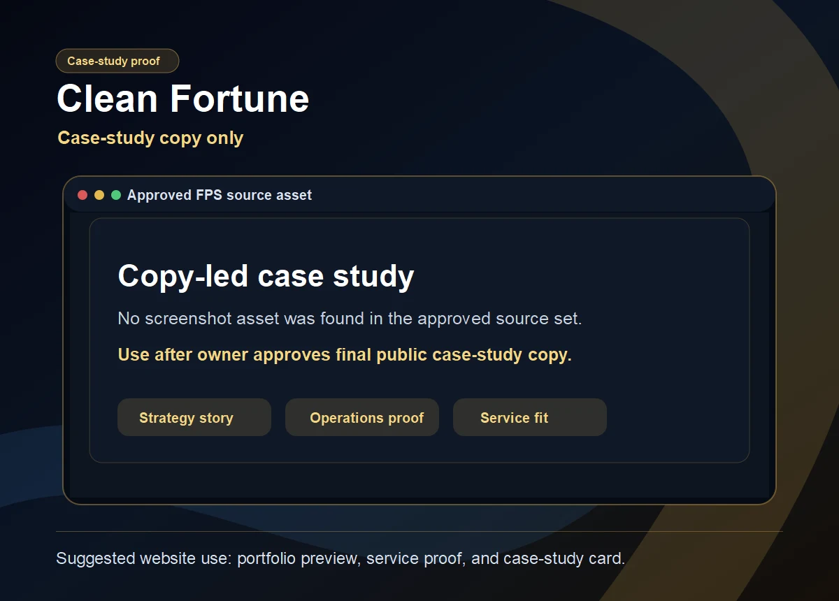 Clean Fortune copy-led FPS case-study card.