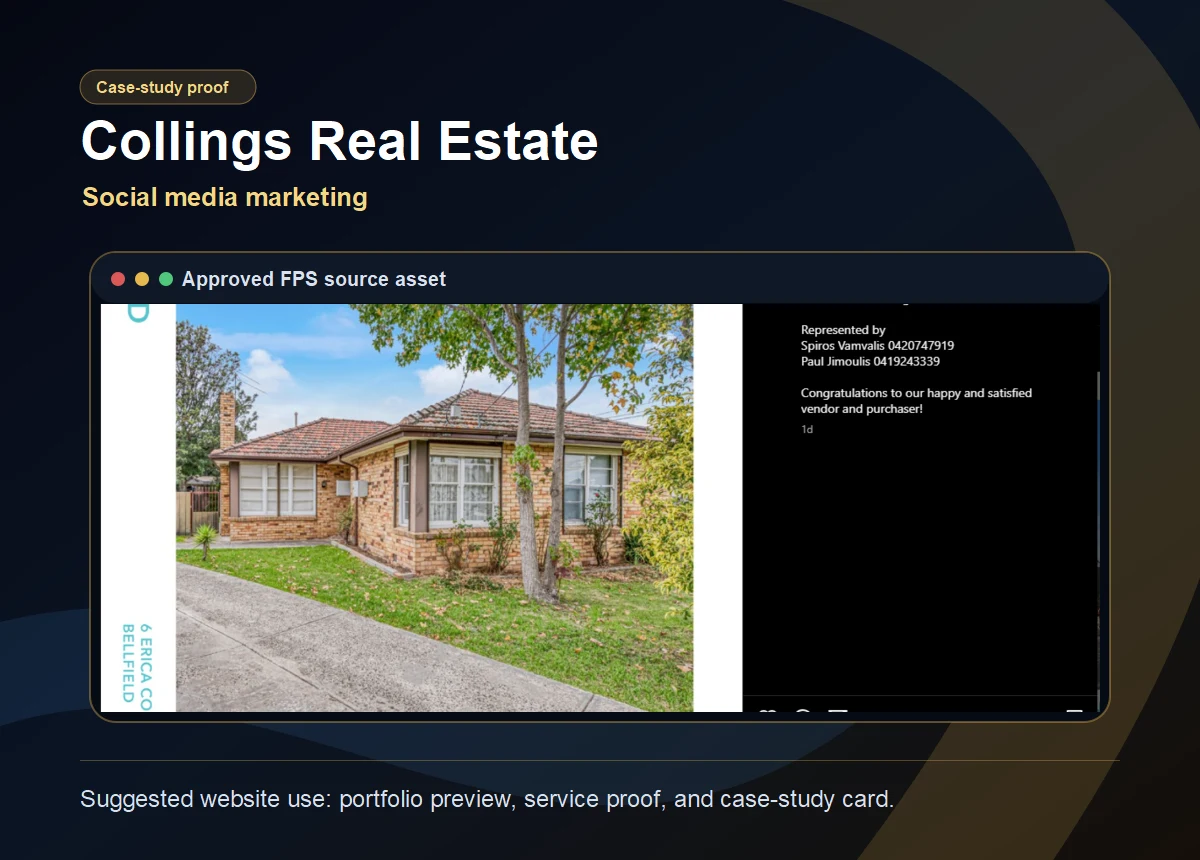 Collings Real Estate approved FPS case-study card.