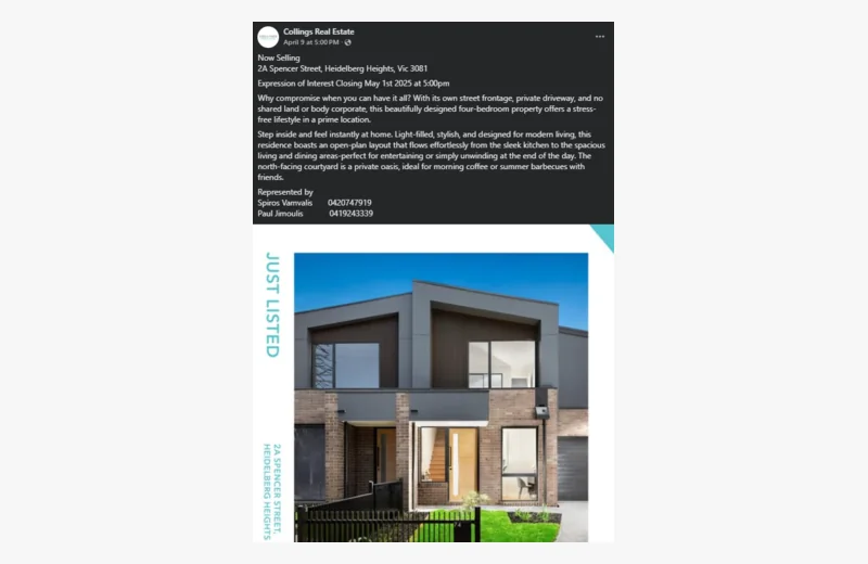 Collings Real Estate listing creative proof screenshot optimized for web display.
