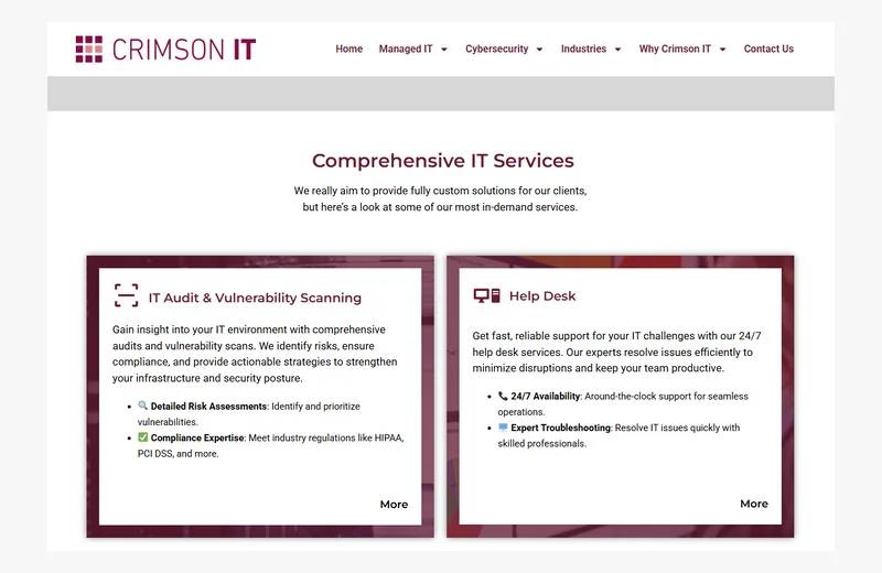 Crimson IT website proof screenshot optimized for web display.