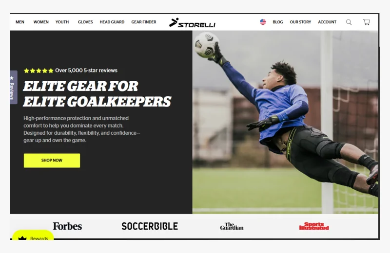 Storelli Sports optimized website proof screenshot for FPS website and CRO work.