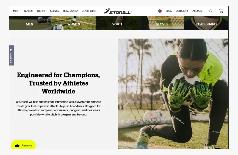 Storelli Sports website section proof screenshot optimized for web display.