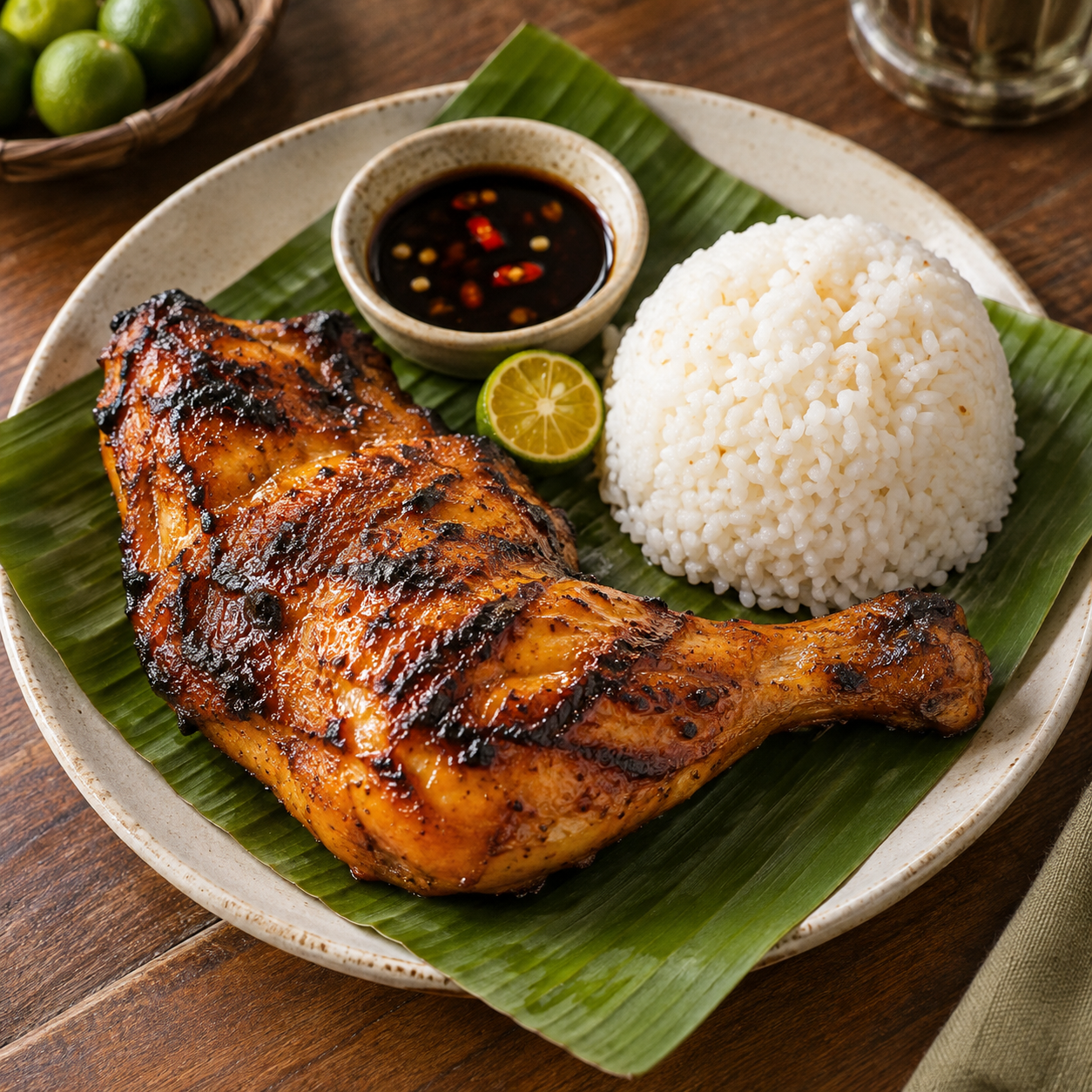 Illustrative paa chicken inasal with steamed rice