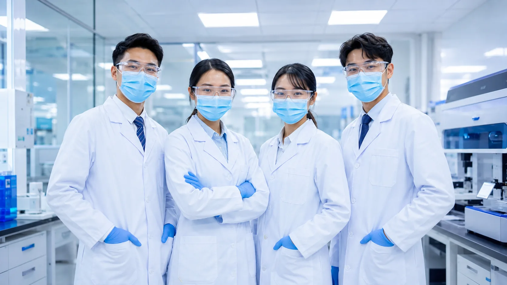A team of laboratory professionals in a modern laboratory
