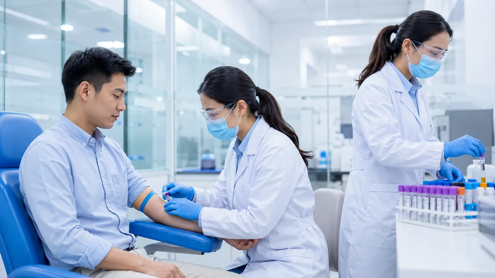 Patient undergoing a blood draw in a laboratory